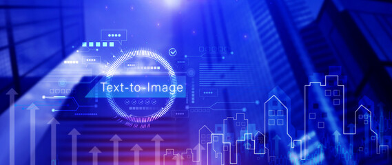 Ai tech Text to image, virtual graphic with AI, Artificial Intelligence, using command prompt for...