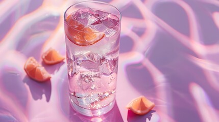 Trendy eco idea can rose ripple isolated drink with clear purple backdrop