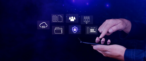 Document Management System DMS for document management concept online document database digital file storage systems software, Record keeping database technology File access Sharing documents