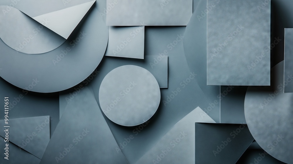 Poster an abstract background features layered gray geometric shapes, creating depth and a modern, minimali