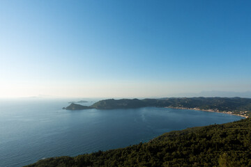 Amazing view from the hills down to the sea near Afionas village, Corfu island, Greece