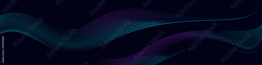 Poster abstract green turquoise and blue gradient wave curve shape horizontal banner with dark background d