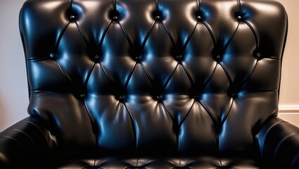 Obraz premium black luxury leather sofa in a room.