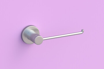 Holder for toilet paper on pink wall. Bathroom accessories. 3d render