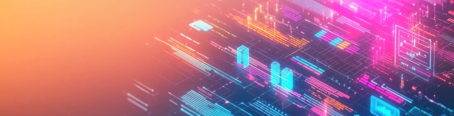 Abstract digital design featuring vibrant colors and data patterns.
