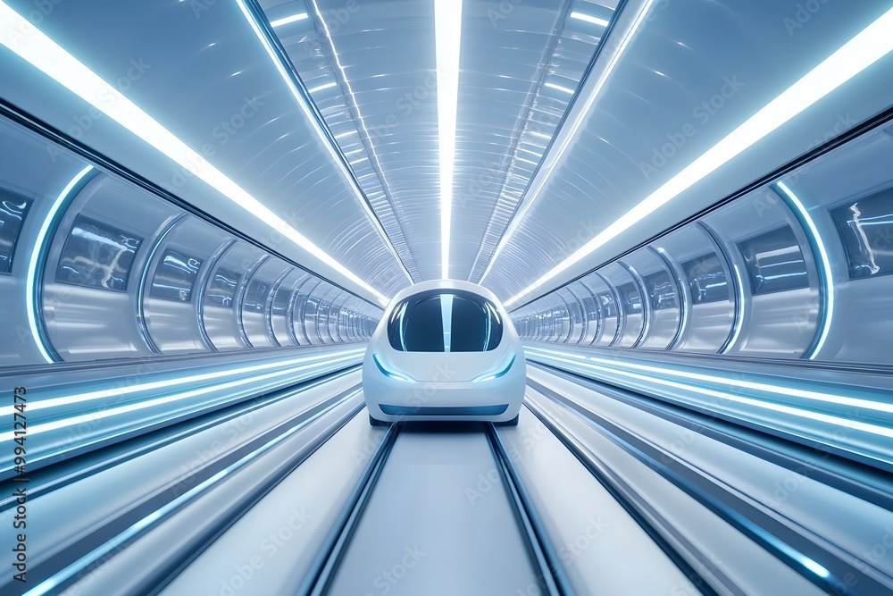 Poster futuristic transportation hub with autonomous vehicles hyperloop systems and drone delivery in a sle