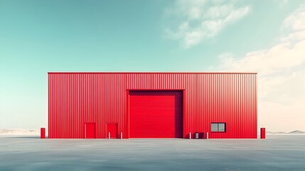 Obraz premium Sleek and Robust Modern Steel Warehouse Building for Advertising Purposes