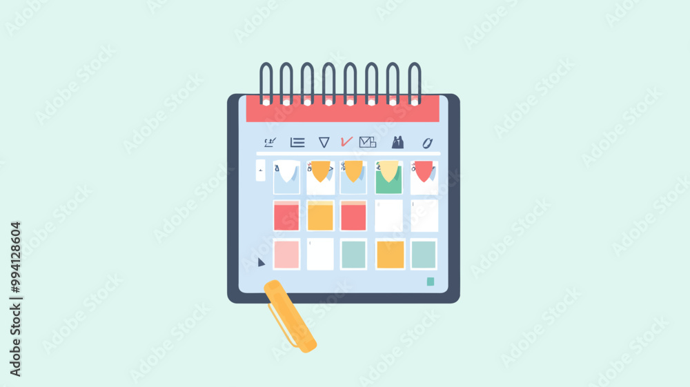 Poster colorful planner calendar with sticky notes and icons for organization and time management - vector 