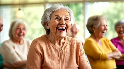 A group of seniors spending a fun weekend at a dance class, learning ballroom or salsa dancing. They laugh as they move through the steps - Powered by Adobe