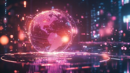 Fototapeta premium A digital globe illuminated with vibrant colors, representing global connectivity and technology.