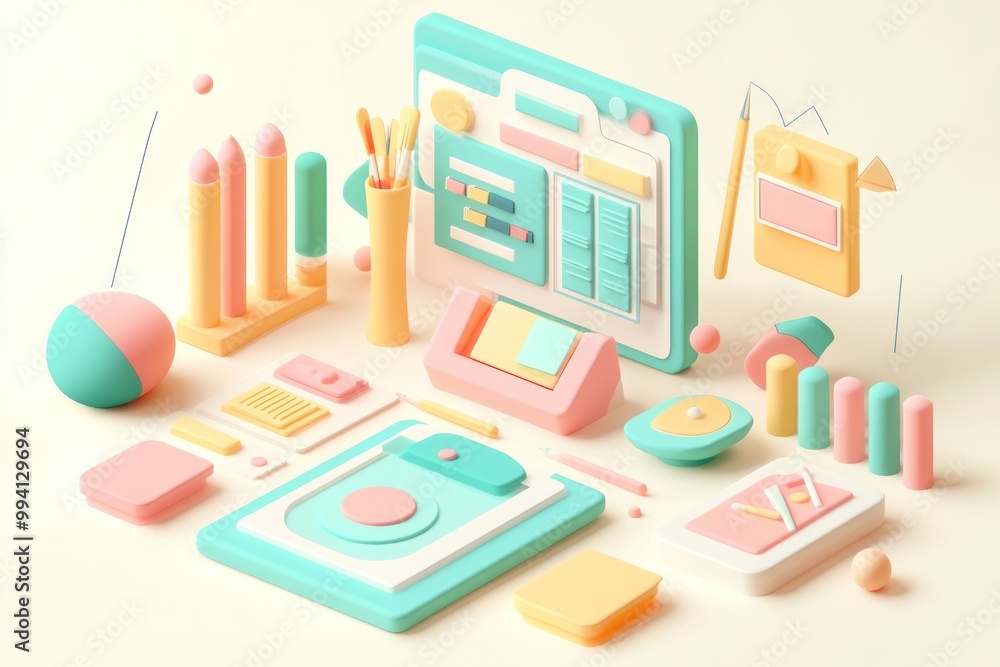 Aufkleber a colorful collection of 3d graphic design tools and elements for creative projects.
