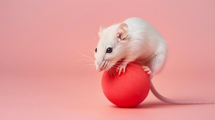 When its housing is adorned a baby rat plays on an individual mouse ball