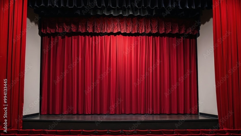 Wall mural theater stage with red velvet curtains