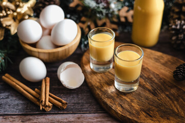 Rompope vanilla liqueur eggnog drink made with eggs in Mexico, traditional for Christmas season	