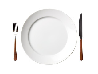 plate and cutlery isolated on transparent background