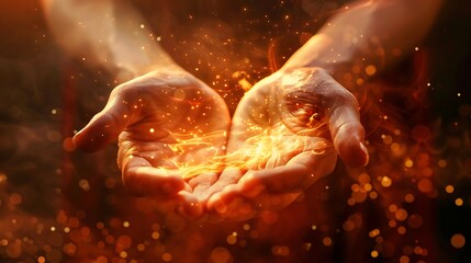 Wrists emitting a flow of spiritual power or magically elements on the palms