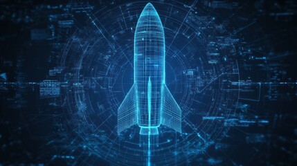 blueprint rocket technology mesh line blue background