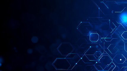 Blue tech background with circuit lines and hexagons, vector design for business, technology, or science concepts.