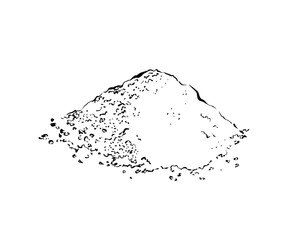 Naklejka premium Pile of salt, sugar drawing, sketch style vector illustration, black line on a white background