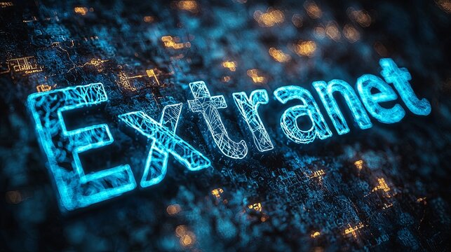 This image features the word 'Extranet' illuminated in blue across a digital network backdrop, symbolizing modern connectivity and tech-driven communication.