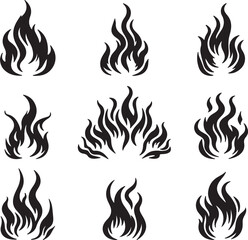 silhouette of fire flame collection vector art illustration