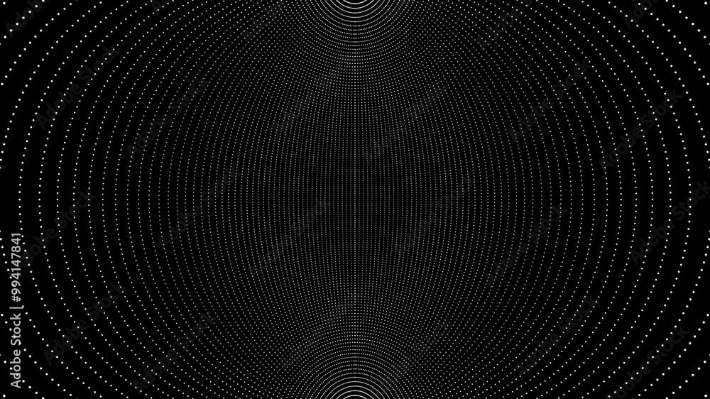 Poster animation of the rotation of a sphere consisting of particles. seamless loop animation. inside view