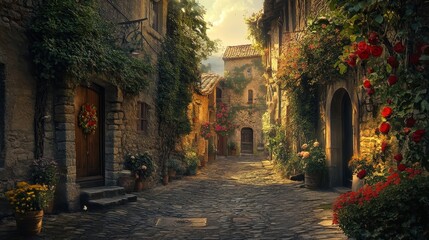 Obraz premium Photos of ancient villages, cobblestone streets, historical architecture, and timeless landscapes. 