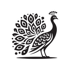 Indian Peafowl Silhouette Vector Illustration – Elegant Stock Graphics