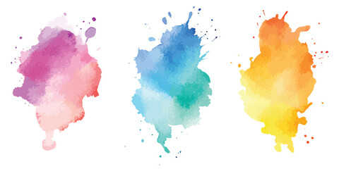isolated watercolor splatter stain colorful set of eight, Colorful seamless pattern with watercolor shapes made in vector.