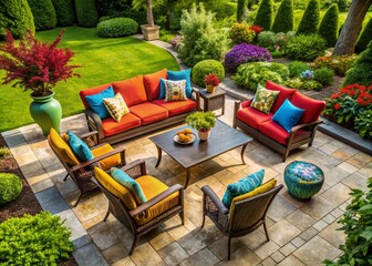 Fototapeta premium Elegant Luxury Outdoor Patio Furniture Set for Relaxation and Entertaining in Stylish Garden Setting