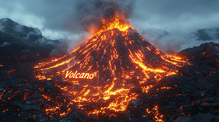 A visually striking image of a volcano in mid-eruption, with molten lava flowing down its sides and thick smoke billowing into the sky, highlighting natural power.