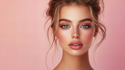 Fototapeta premium closeup portrait of a sensual model looking at camera, concept of beauty, skincare and cosmetics, 8k resolution with copy space