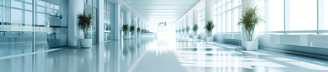 Fototapeta premium Blurred office lobby backdrop minimalist glass wall interior Concept Office Decor Minimalist Design Glass Wall Blurred Background Interior Style, Blurred office lobby, Minimalist design, Glass wall