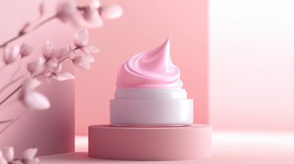 Pink Cream Jar with Flowers