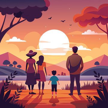 Family background enjoying the sunset
