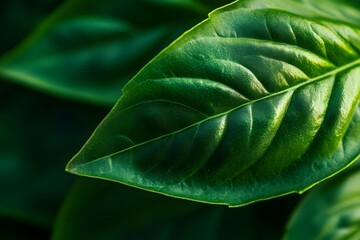 Vibrant Green Basil Leaf Close-Up Natures Beauty in Detail
