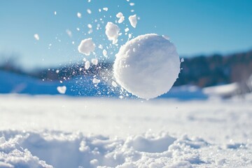 A Snowball Soaring Through the Air, Leaving a Trail of Snow Dust