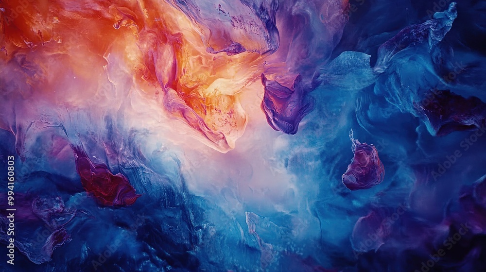 Poster vivid abstract swirl of blue and orange colors showcasing flowing textures with dynamic light in an 