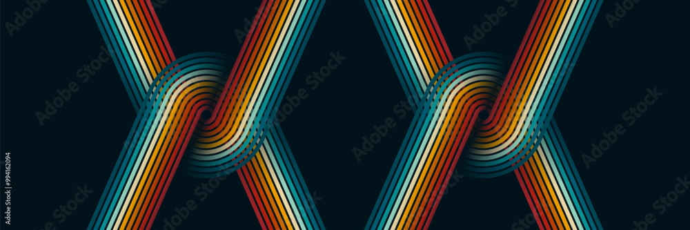 Poster creative curve decoration geometric lines on dark background rounded square lines pattern concept