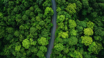Winding road through lush green forest in a vibrant natural landscape captured during the day