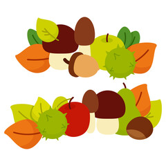 Autumn composition of mushrooms, apples and autumn leaves