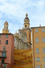 steps up to the church in the old town in menton, france