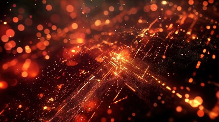 Obraz premium A dynamic display of glowing particles creating a fiery atmosphere in a dark environment during an artistic digital creation