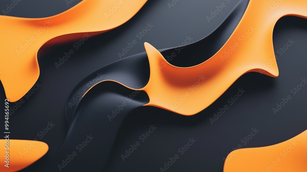 Poster curved orange and black patterns create an abstract design with a modern aesthetic and vibrant contr