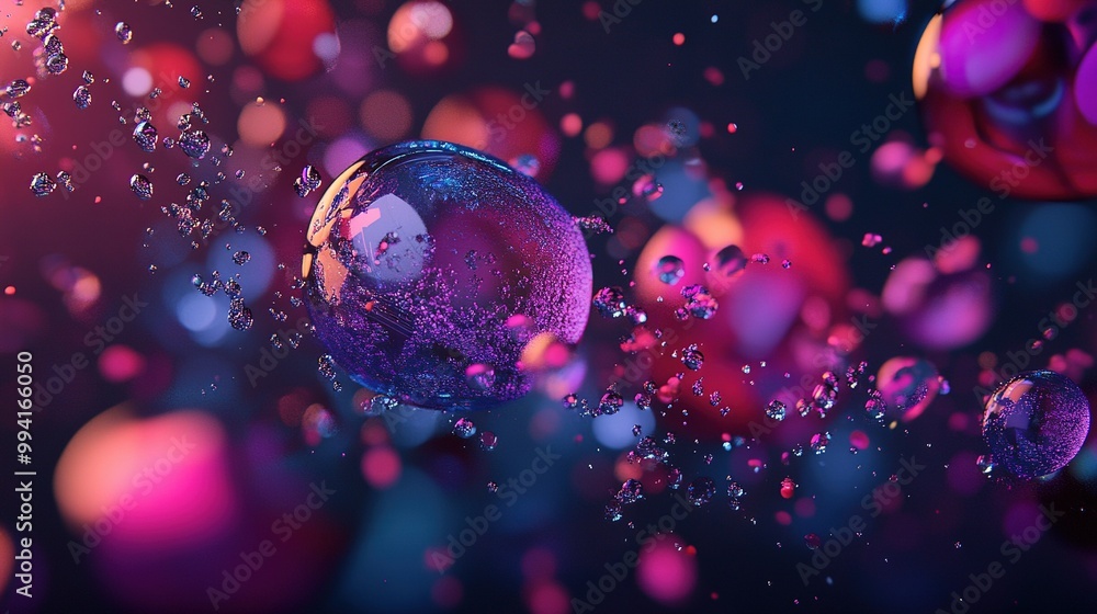 Poster colorful bubbles float in a dark background, creating a vibrant abstract display during a creative a