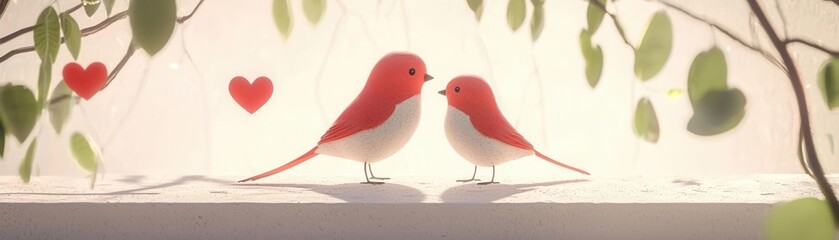 Fototapeta premium 3D model of a lovebird crafted with modernist features, soft lighting accentuating curves, elegant and abstract representation of love,