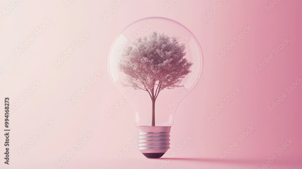 Poster light bulb with flourishing tree inside