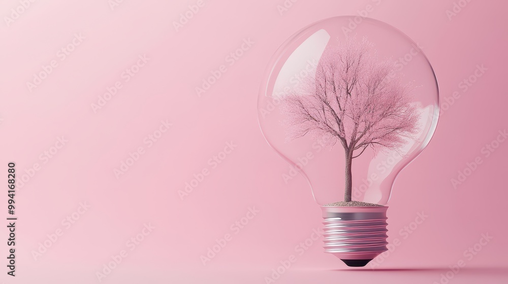 Poster tree inside light bulb with spreading branches