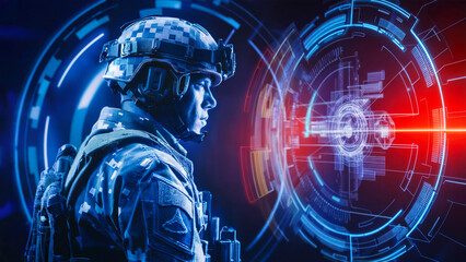 A soldier, possibly from a special forces unit, donning a camouflage uniform and a tactical helmet equipped with night vision and communication gear. 