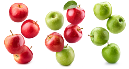 Clear image of crisp red and green apples suspended on a see through backdrop, ideal for food themed projects and promotions